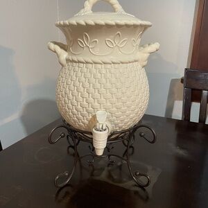 Ivory Ceramic Beverage Dispenser with Stand
